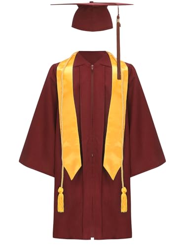 Alvivi Kinder Abschluss Talar mit Quasten Doktorhut Abschluss Akademischer Robe Für Jungen Mädchen Vorschule Abschlussfeier Hochschule Bachelor Burgundy 152-158 von Alvivi