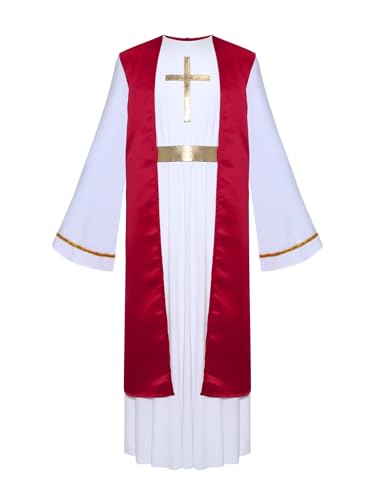 Alvivi Kinder Jesus Kostüm Jungen Griechischer Gott Kostüm Krippenspiel Robe Langarm Toga Gewand Römer Kleidung Burgundy 146-152 von Alvivi