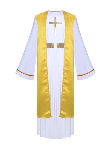 Alvivi Kinder Jesus Kostüm Jungen Griechischer Gott Kostüm Krippenspiel Robe Langarm Toga Gewand Römer Kleidung Hellgelb 110-116 von Alvivi