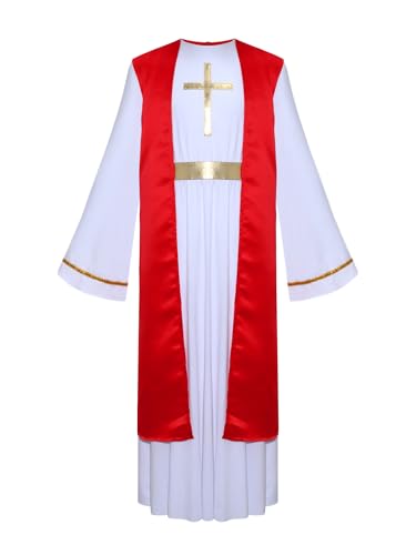 Alvivi Kinder Jesus Kostüm Jungen Griechischer Gott Kostüm Krippenspiel Robe Langarm Toga Gewand Römer Kleidung Rot 158-164 von Alvivi