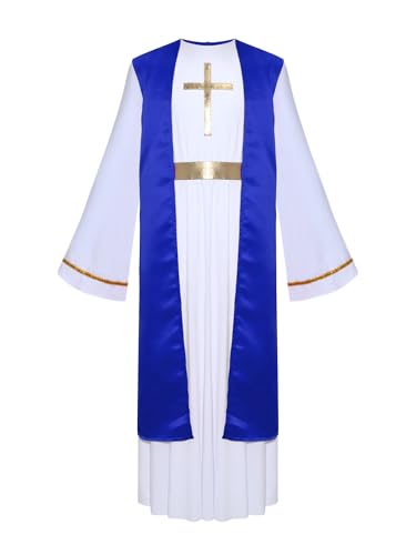 Alvivi Kinder Jesus Kostüm Jungen Griechischer Gott Kostüm Krippenspiel Robe Langarm Toga Gewand Römer Kleidung Royal Blau 122-128 von Alvivi
