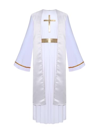 Alvivi Kinder Jesus Kostüm Jungen Griechischer Gott Kostüm Krippenspiel Robe Langarm Toga Gewand Römer Kleidung Weiß 110-116 von Alvivi