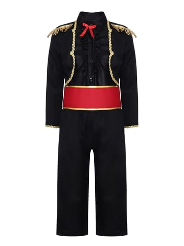 Alvivi Kinder Jungen Spanisches Stierkämpfer Kostüm Langarm Jacke Mantel + Hose Traditionell Spanier Kostüm Halloween Karneval Fasching Schwarz 110-122 von Alvivi