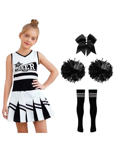 Alvivi Mädchen Cheer Leader Kostüm Cheerleading Kleid Tank Tops + Minirock + Pompoms + Socken + Haarband Halloween Karneval Fasching Tanzkleid Schwarz 128-134 Alvivi Mädchen Cheer Leader Kostüm Cheerleading Kleid Tank Tops + Minirock + Pompoms + Socken + Haarband Halloween Karneval Fasching Tanzkleid Schwarz 128-134 von Alvivi
