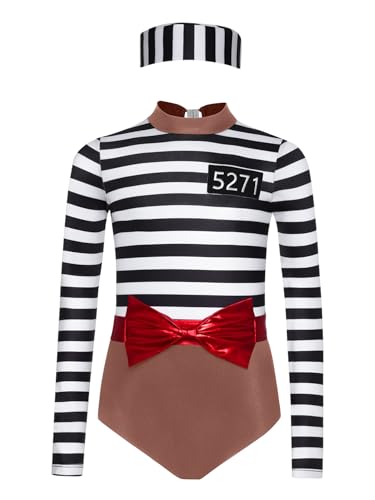 Alvivi Mädchen Gefängnis Kostüm Streifen Gefangener Häftling Kostüm Body Overall mit Mütze Sträfling Outfit Halloween Karneval Fasching Kostüm Mahagoni 122-128 Alvivi Mädchen Gefängnis Kostüm Streifen Gefangener Häftling Kostüm Body Overall mit Mütze Sträfling Outfit Halloween Karneval Fasching Kostüm Mahagoni 122-128 von Alvivi