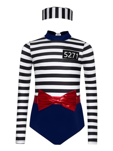Alvivi Mädchen Gefängnis Kostüm Streifen Gefangener Häftling Kostüm Body Overall mit Mütze Sträfling Outfit Halloween Karneval Fasching Kostüm Marine Blau 122-128 Alvivi Mädchen Gefängnis Kostüm Streifen Gefangener Häftling Kostüm Body Overall mit Mütze Sträfling Outfit Halloween Karneval Fasching Kostüm Marine Blau 122-128 von Alvivi