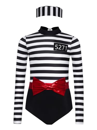 Alvivi Mädchen Gefängnis Kostüm Streifen Gefangener Häftling Kostüm Body Overall mit Mütze Sträfling Outfit Halloween Karneval Fasching Kostüm Schwarz 170-176 Alvivi Mädchen Gefängnis Kostüm Streifen Gefangener Häftling Kostüm Body Overall mit Mütze Sträfling Outfit Halloween Karneval Fasching Kostüm Schwarz 170-176 von Alvivi