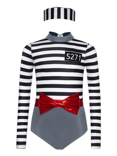 Alvivi Mädchen Gefängnis Kostüm Streifen Gefangener Häftling Kostüm Body Overall mit Mütze Sträfling Outfit Halloween Karneval Fasching Kostüm Silber 122-128 Alvivi Mädchen Gefängnis Kostüm Streifen Gefangener Häftling Kostüm Body Overall mit Mütze Sträfling Outfit Halloween Karneval Fasching Kostüm Silber 122-128 von Alvivi