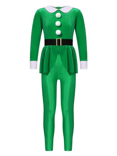 Alvivi Mädchen Weihnachten Kostüm Weihnachten Overall Jumpsuit Weihnachtself Body Elfen Kostüm Xmas Santa Outfits Weihnachtsfeier Party B Grün 158-164 von Alvivi