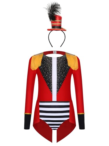 Alvivi Mädchen Zirkus Kostüm Langarm Body Overall mit Haarreif Ringmaster Tanzbody Zirkusdirektor Uniform Festival Show Tanzkostüm Rot 146-152 Alvivi Mädchen Zirkus Kostüm Langarm Body Overall mit Haarreif Ringmaster Tanzbody Zirkusdirektor Uniform Festival Show Tanzkostüm Rot 146-152 von Alvivi
