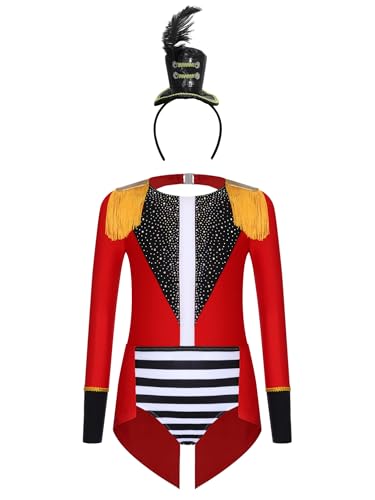 Alvivi Mädchen Zirkus Kostüm Langarm Body Overall mit Haarreif Ringmaster Tanzbody Zirkusdirektor Uniform Festival Show Tanzkostüm Rot Schwarz 170-176 Alvivi Mädchen Zirkus Kostüm Langarm Body Overall mit Haarreif Ringmaster Tanzbody Zirkusdirektor Uniform Festival Show Tanzkostüm Rot Schwarz 170-176 von Alvivi