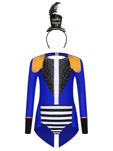Alvivi Mädchen Zirkus Kostüm Langarm Body Overall mit Haarreif Ringmaster Tanzbody Zirkusdirektor Uniform Festival Show Tanzkostüm Royal Blau Schwarz 146-152 Alvivi Mädchen Zirkus Kostüm Langarm Body Overall mit Haarreif Ringmaster Tanzbody Zirkusdirektor Uniform Festival Show Tanzkostüm Royal Blau Schwarz 146-152 von Alvivi