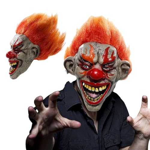 Clown-Kopfbedeckung, gruseliger Clown aus Latex, schreckliche Latex-Gesichtsbedeckungs-Requisiten für Halloween-Cosplay, Halloween-Party-Kostümzubehör für Spukhäuser, Karneval, Maskerade, Bühnenauftri von Alwida