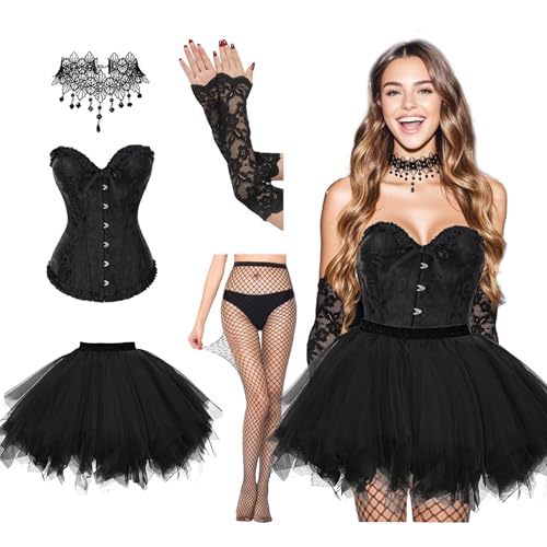 Klassische Damen Vintage Gothic Kleider Set Gothic Corsage Korsett und Tüll Rock Schwarzer 50er für Frauen Faschingskostüme Damen mit 20er Halloween Karneval Cosplay Kostüm Ballkleider M-Code Klassische Damen Vintage Gothic Kleider Set Gothic Corsage Korsett und Tüll Rock Schwarzer 50er für Frauen Faschingskostüme Damen mit 20er Halloween Karneval Cosplay Kostüm Ballkleider M-Code von Alyxiavia