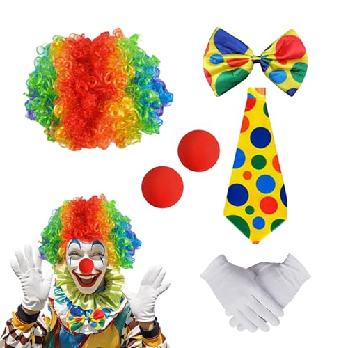 Alyxiavia 7-teiliges Clown Kostüm Set Clown Regenbogen Perücke Nase Fliege weiße Handschuhe Halloween Karneval Cosplay Kostüm Alyxiavia 7-teiliges Clown Kostüm Set Clown Regenbogen Perücke Nase Fliege weiße Handschuhe Halloween Karneval Cosplay Kostüm von Alyxiavia