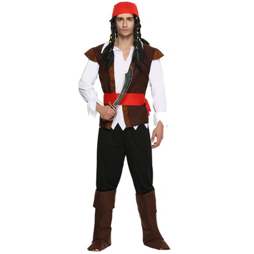 AmHiL Piratin der Karibik Mottoparty Kostüm Erwachsene Unisex 165-185 cm Halloween, Karneval Kostüm mit Bluse, Weste, Hut, Rock, Gürtel, Stirnband von AmHiL