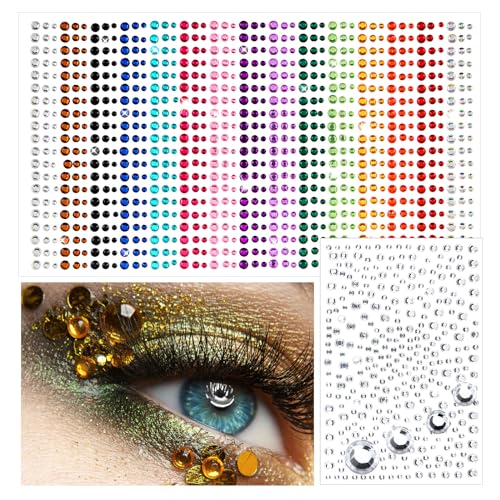 Amabro 1250 PCS bunte Gesicht Edelsteine Aufkleber, 15 Farben selbstklebend Gesicht Juwelen Stick auf Strass Aufkleber Kristall Make up Edelsteine für Frauen Festival Zubehör Nagelkunst Dekorationen von Amabro