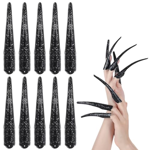 Amabro Halloween Fingerkrallen, Verstellbare Halloween Gelenkfinger, Nagelspitzenverlängerung neuartige Hexenfinger Katzenkralle Cosplay Kostüm lustige Foto Requisiten für Party Dekorationen(10 Stück) von Amabro