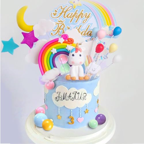 Amacoam Regenbogen Luftballons Wolken Kuchen Topper Torten Deko für Geburtstag, Hochzeit und Andere Partys - Kuchendeko für Mädchen und Frauen Amacoam Regenbogen Luftballons Wolken Kuchen Topper Torten Deko für Geburtstag, Hochzeit und Andere Partys - Kuchendeko für Mädchen und Frauen von Amacoam