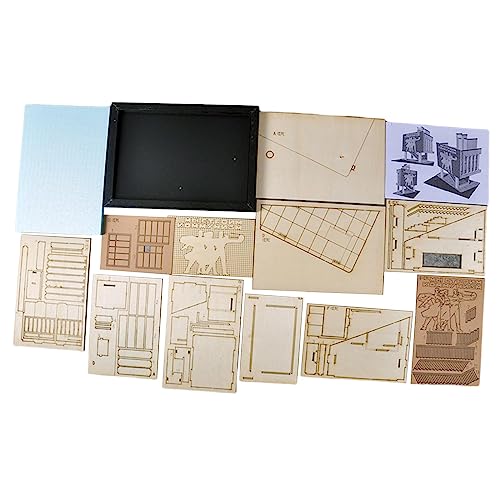 1/35 Modellhaus, 1/35 Maßstab Architektur-Layouts, Holzpuzzle Holzmodellhaus, für Mikro-Landschaften Dekor DIY Projekte Zubehör, mit Sockel von Amagogo