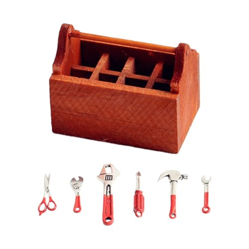 Amagogo 1/12 Miniatur-Reparatur-Werkzeugkasten, Mini-Garten-DIY-Werkzeugkoffer, Diorama, Landschaft, Handwerk, vorgetäuschtes Spielzeug für Sandtisch, rote Werkzeuge von Amagogo