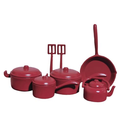 Amagogo 1/12 Miniaturkochgeschirr Mini Cooking Play Set Life Szene, Szene des Topf -Pan -Pan -Modells und Pfannenmodell für Miniaturszene, Rot von Amagogo