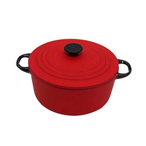 Amagogo 1:12 Puppenhaus Mini Töpfe, Miniaturen Szenen Zubehör Küchengeschirr Modell Spielzeug Legierung Suppe Topf für Wohnzimmer Esszimmer Desktop Dekoration, rot von Amagogo