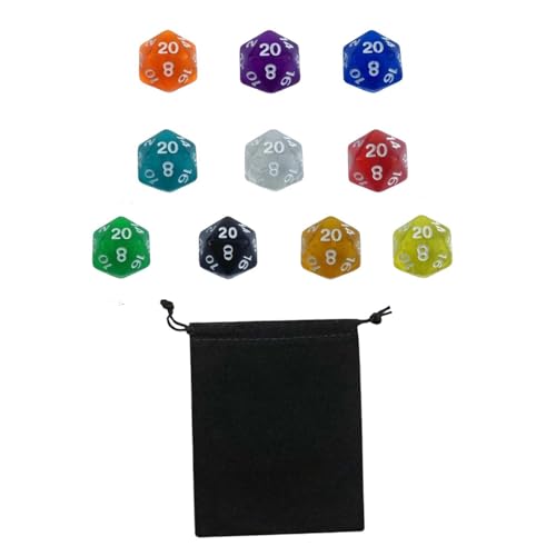 Amagogo 10x polyedrisches Würfelset, gemischte Farbwürfel, tragbare Acrylwürfel, 20-seitig für Tischspiele, Brettspiele, Partyspiele, Transparente Würfel von Amagogo