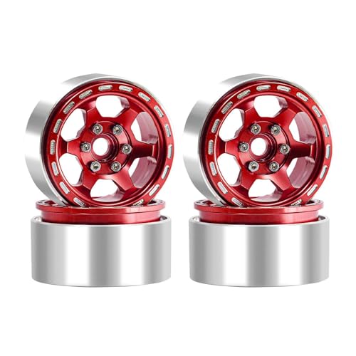 Amagogo 4 Stück 1,9" Beadlock-Räder, 1/10 RC-Radfelge Beadlock-Ersatzteile für SCX10 D90 Trucks Modellauto-Zubehör, Rot von Amagogo