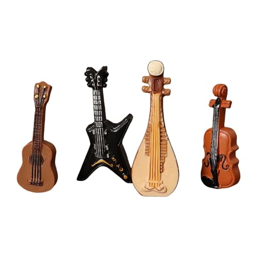 Amagogo 4 Stück Gitarre Violine Bass Pipa Puppenhaus Instrumentenset Miniatur Bass Miniatur Musikinstrumente Puppenhaus Instrumente von Amagogo