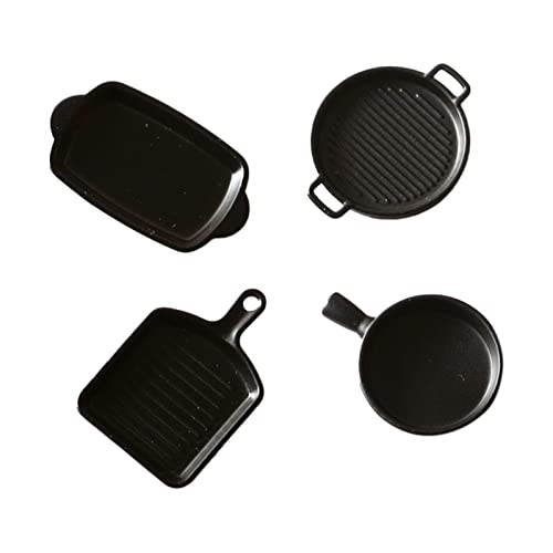 Amagogo 4 Stück Puppenhaus Kochgeschirr 1:12 Zubehör Steakpfanne Dekoration Rollenspiel Ofenplattenmodelle, Schwarz von Amagogo