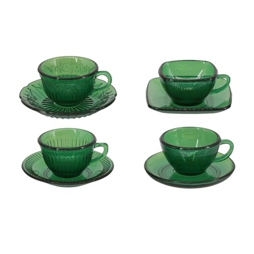 Amagogo 4 x 1/6 Miniaturtassen mit Untertassen, Puppenhaus-Kaffeetassen-Set, Puppenhaus-Dekoration, Küchenzubehör, Grün von Amagogo