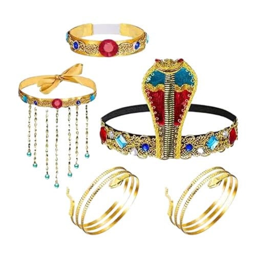 Amagogo 5-teiliges ägyptisches Kostümzubehör für Damen, Schlangen-Perlen-Stirnband, Schlangen-Armband, zum Anziehen für Veranstaltungen, Bühnenaufführungen, von Amagogo