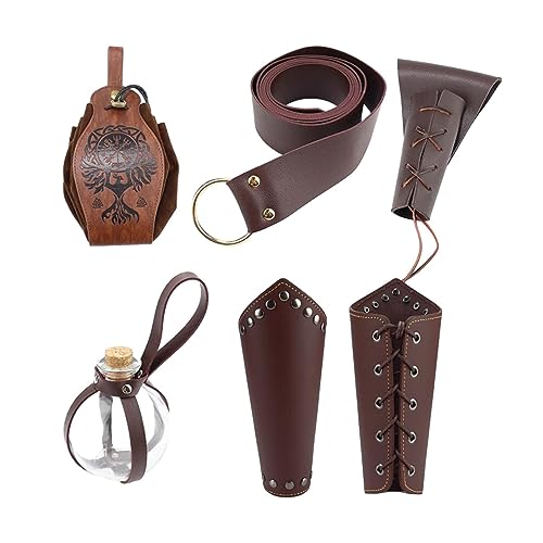 Amagogo 5x mittelalterliches Ritterkostüm-Set, modisches PU-, Gürteltasche, Armband, Wasserflasche, Vintage-Stil, Cosplay-Requisiten für Mottopartys, von Amagogo
