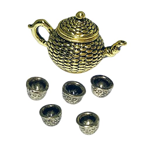 Amagogo 6 Teiliges Puppenhaus Teekannen Set Aus Metall Als Geschenk für Die Küche, Im Maßstab 1:12, Teekanne, Tasse für Tee, Gold von Amagogo