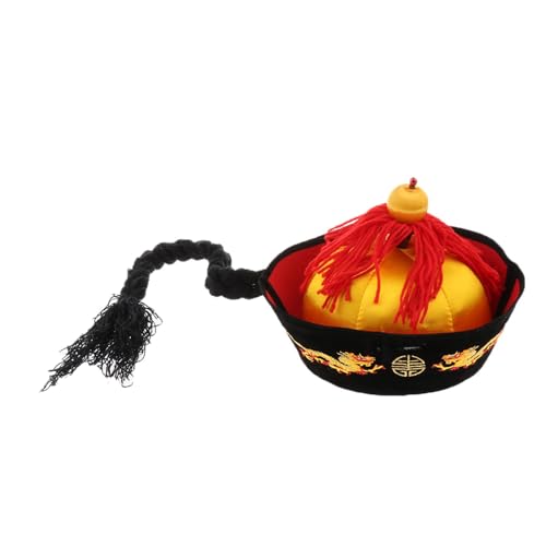 Amagogo Alter chinesischer Kaiser-Hut, chinesischer Kaiser-Kostüm-Hut mit Drachen-bedrucktem Ethno-Hut für Rollenspiele, 58cm von Amagogo