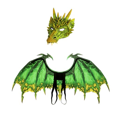 Amagogo Dinosaurier-Maskenflügel-Sets, Drachen-Cosplay-Kostüm für Erwachsene, Spielzeug, Drachenflügel-Anzieh-Requisiten für Karneval, Maskerade, Party, Grün von Amagogo