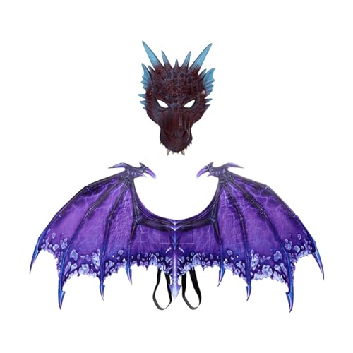 Amagogo Dinosaurier-Maskenflügel-Sets, Drachen-Cosplay-Kostüm für Erwachsene, Spielzeug, Drachenflügel-Anzieh-Requisiten für Karneval, Maskerade, Party, Lila von Amagogo