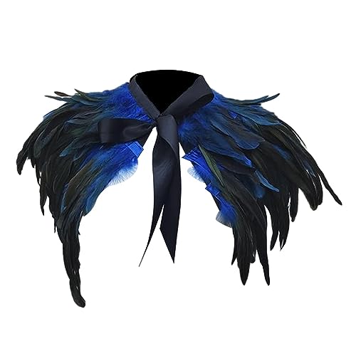 Amagogo Fake Feather Cape Damen Layered Feather Shoulder Wrap Halloween Shrug Wrap für Karneval Halloween Festival Party Rabenkostüm, Blau Amagogo Fake Feather Cape Damen Layered Feather Shoulder Wrap Halloween Shrug Wrap für Karneval Halloween Festival Party Rabenkostüm, Blau von Amagogo
