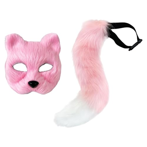 Amagogo Faux Katze Maske Schwanz Requisiten Set Pelzigen Zubehör für Festival Dekoration Party, Rosa von Amagogo