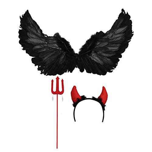 Amagogo Halloween-Federflügel-Dreiecksgabel, Kopfbedeckungs-Set, stilvolles dekoratives bequemes Kostümzubehör für Partybedarf Bühnenaufführung, KLEIN Amagogo Halloween-Federflügel-Dreiecksgabel, Kopfbedeckungs-Set, stilvolles dekoratives bequemes Kostümzubehör für Partybedarf Bühnenaufführung, KLEIN von Amagogo