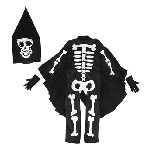 Amagogo Halloween-Skelett-Overall, gruseliges Totenkopf-Outfit mit Handschuhen, Skelett-Knochen-Body für Kostümparty, Karneval, Ostern, L von Amagogo