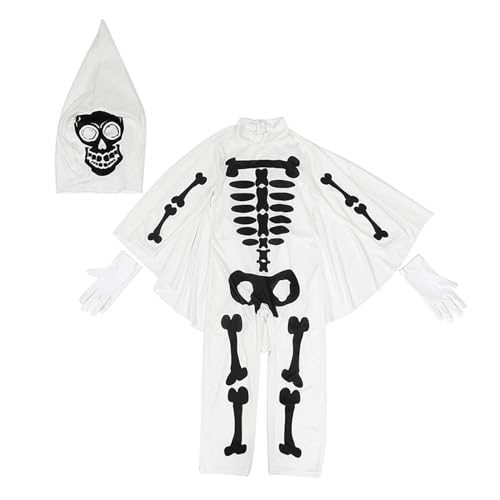 Amagogo Halloween-Skelett-Overall, gruseliges Totenkopf-Outfit mit Handschuhen, Skelett-Knochen-Body für Kostümparty, Karneval, Ostern von Amagogo