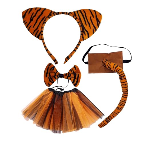 Amagogo Halloween Tiger Kostüm Haar Hoop Cosplay Fliege Schwanz Ohr Stirnband für Festival Tier Motto Parties Neujahr Zubehör, mit Rock von Amagogo
