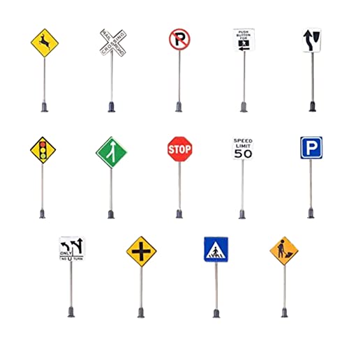 Amagogo Handgefertigte 14pcs 1:87 Verkehrszeichen DIY Micro Landschaft Verkehrszeichen Zug Autobahn Straßenszene Layout Gebäude Modell Dekor Tischzubehör von Amagogo