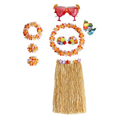 Amagogo Hawaiianisches -Tänzer-Kostümset mit Grasrock und elastischem Stoff für Festivals, Strandhochzeiten, Rocklänge 60cm von Amagogo