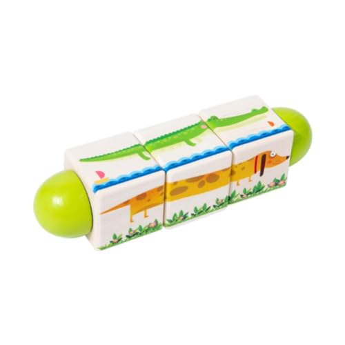 Amagogo Hölzerne Twist Toy Brain Teaser Cartoon Bausteine ​​Bildung für Vorschule Kleinkinder Kinder Jungen Mädchen Geschenk, Tiergrün von Amagogo