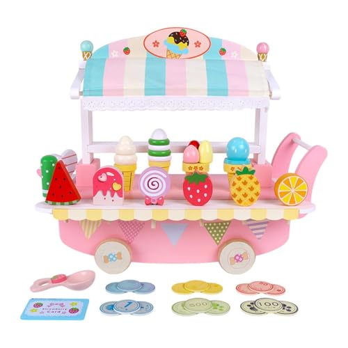 Amagogo Hölzerner Eiswagen für Kinder, Eistheken-Spielset, Wagen für süße Leckereien, Rollenspielzeug, Simulationseis, für Kinder Amagogo Hölzerner Eiswagen für Kinder, Eistheken-Spielset, Wagen für süße Leckereien, Rollenspielzeug, Simulationseis, für Kinder von Amagogo