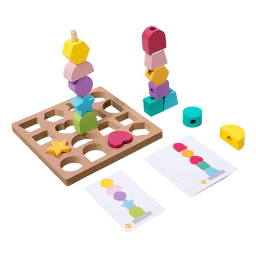 Amagogo Hölzernes Form-Matching-Spiel, passendes Form-Stapelspielzeug, Stiel-Montessori-Perlen-Sequenzierungsspielzeug-Set für 2-, 3-, 4- und 5-jährige von Amagogo