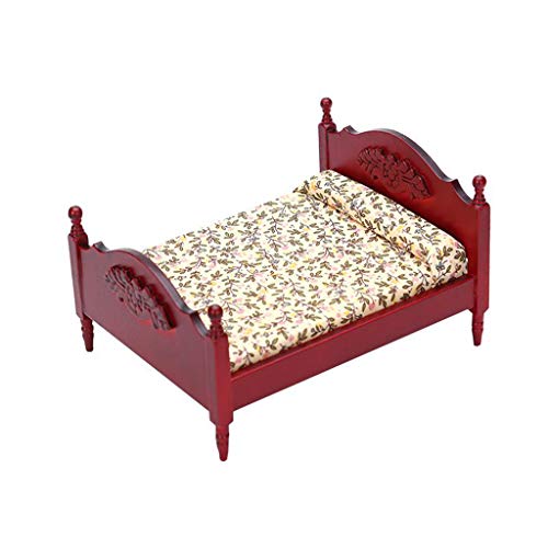 Amagogo Hölzernes Puppenhaus Möbel Set Pretend Playhouse Set Miniatur Hauseinrichtung Puppenhaus Doppelbett Möbel 1:12, Rot von Amagogo